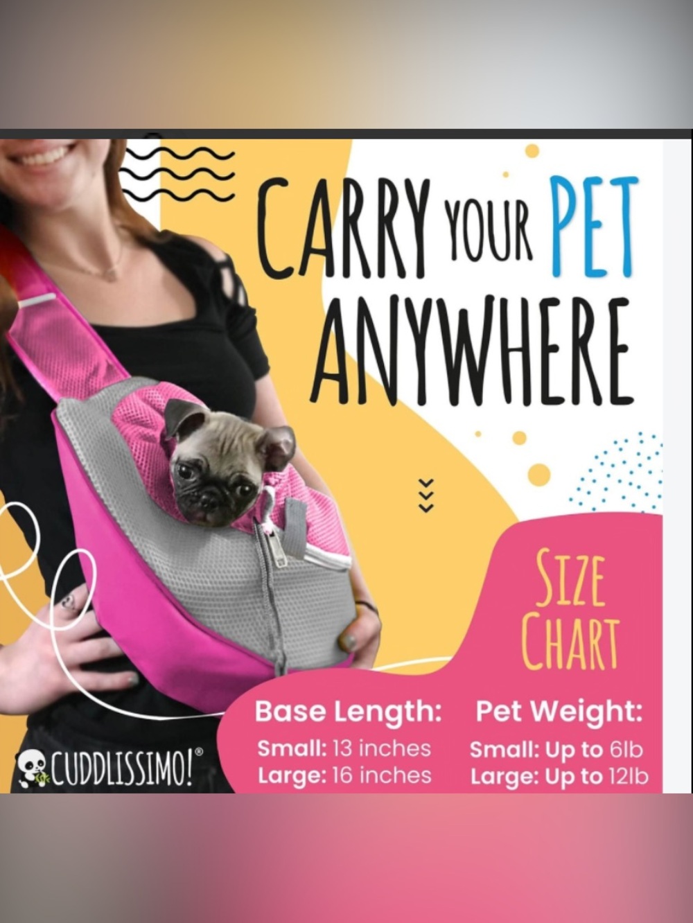 CUDDLISSIMO Pet Sling Carrier Pink & Gray Pet Carrier NEW